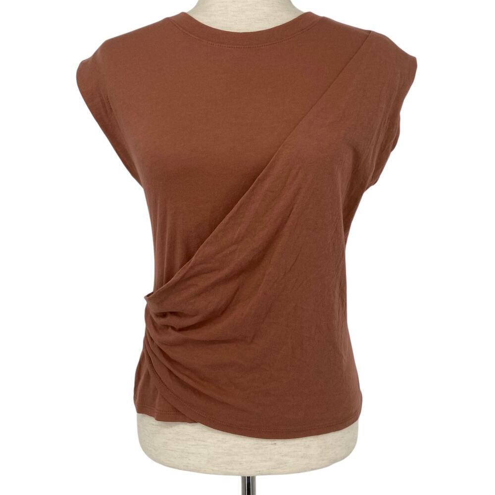NEW A NEW DAY Faux Wrap Front Cap Sleeve T Shirt Size XS (Runs Like Small) Brown